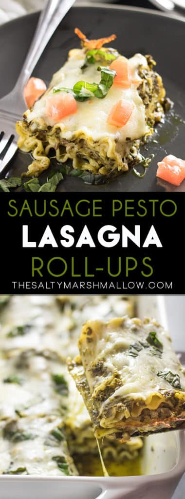 easy lasagna roll ups with sausage and pesto