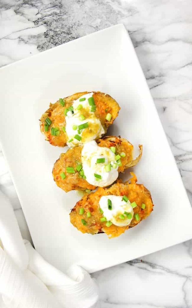 twice baked potatoes with salsa verde and chicken