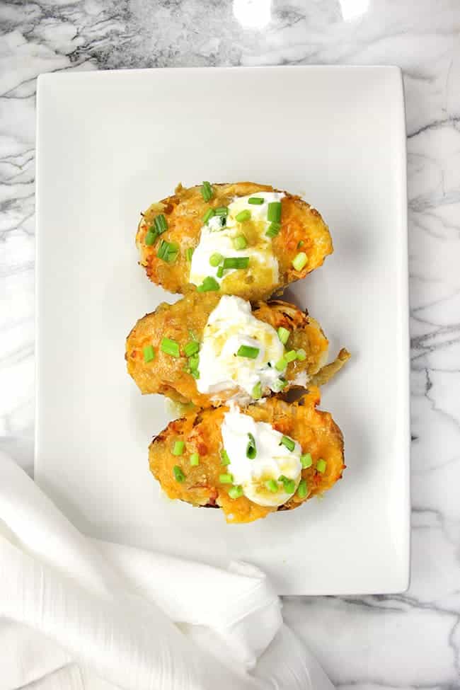 twice baked potatoes with chicken and salsa verde