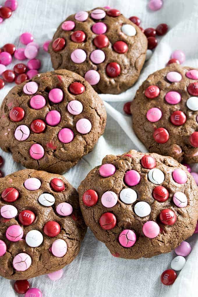 Big Chocolate M&M Valentine’s Day Cookies via The Salty Marshmallow