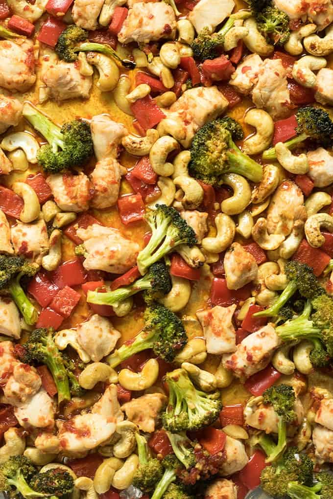 sheet pan cashew chicken