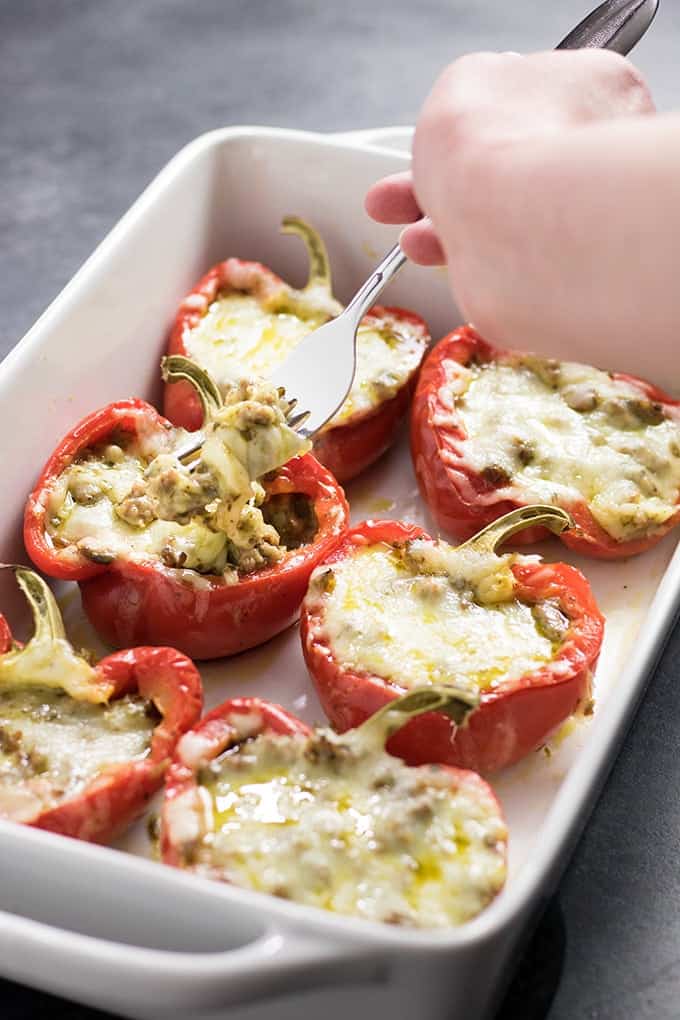 Italian stuffed peppers with sausage and pesto