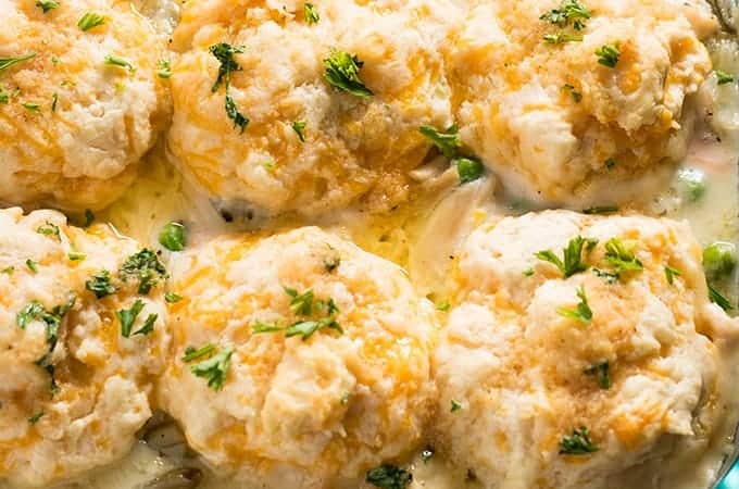 Chicken Pot Pie Casserole with Cheddar Biscuit Topping - The Salty ...