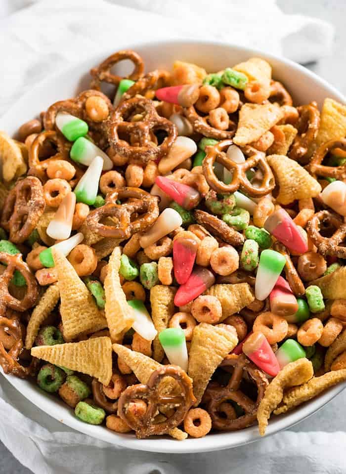 Apple Pie Fall Harvest Snack Mix is salty and sweet and perfect for fall and Halloween parties