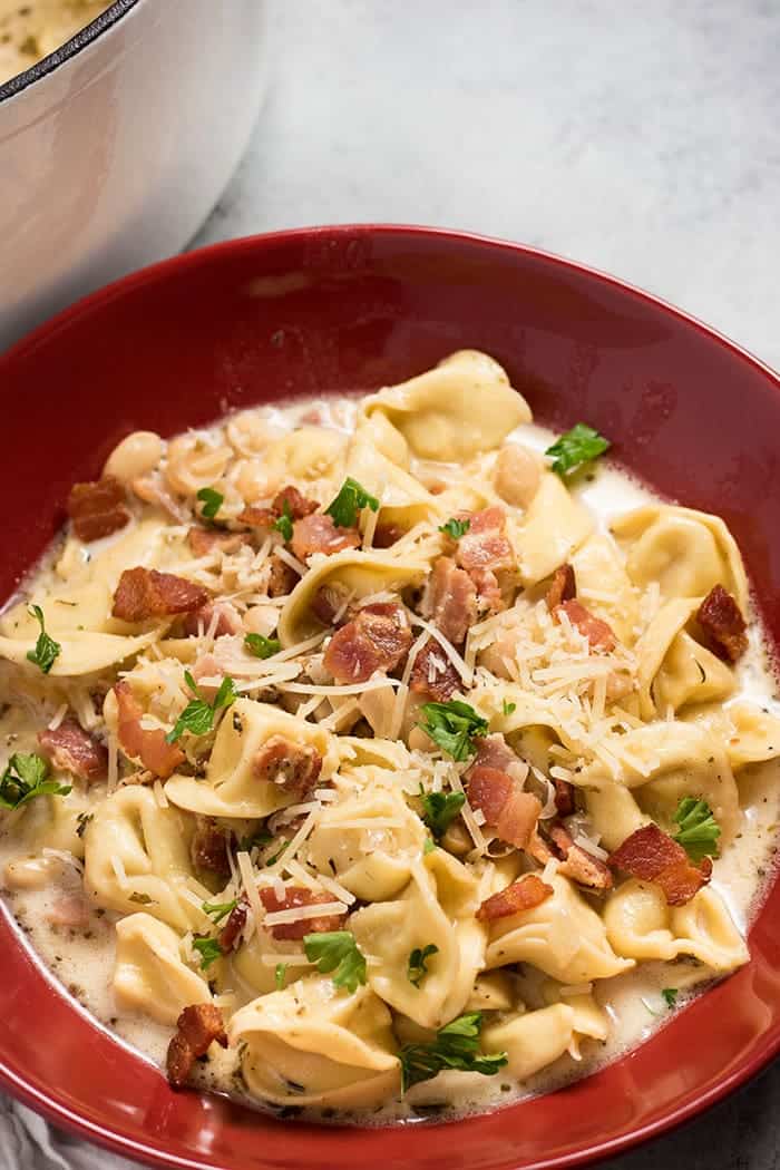 Creamy Tortellini Soup (White Bean and Bacon) - The Salty Marshmallow