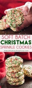 Soft Batch Christmas Sprinkle Cookies are a super easy holiday sugar cookie - no rolling the dough required! Packed with red and green sprinkles, perfect for the holidays!  These sprinkle sugar cookies are the best, easiest, Christmas cookies around!