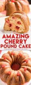 Amazing Cherry Pound Cake - This easy to make maraschino cherry cake is is gorgeous and so delicious!  This cherry pound cake is made completely from scratch and packed with tons of buttery cherry flavor!  The best cherry cake you'll ever make!