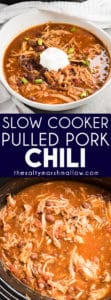 Slow Cooker Pulled Pork Chili - This amazing, sweet heat style pulled pork chili is absolutely mouthwatering!  Everything you love about pulled pork made into a hearty chili that's packed with BBQ flavor and perfectly hearty for those cold fall and winter evenings!