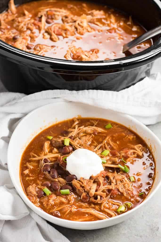 Pulled Pork Chili made in the slow cooker with pork roast