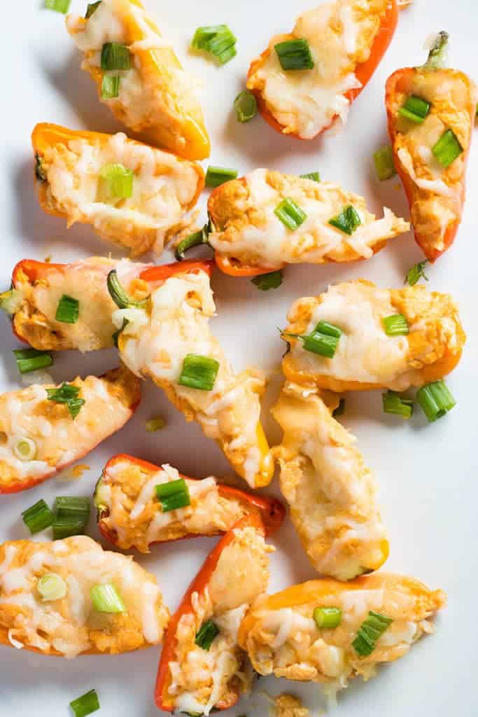 Mini Sweet Bell Peppers Stuffed With Cream Cheese and Buffalo Chicken