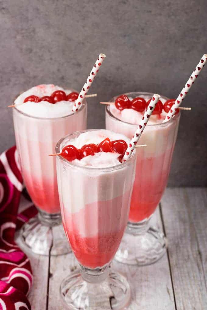 cherry vanilla cocktail floats with ice cream