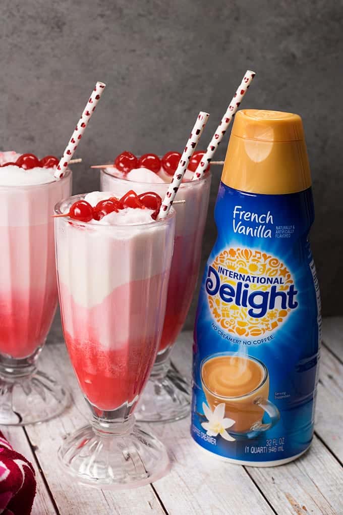 cherry vanilla float cocktails with ice cream and french vanilla creamer