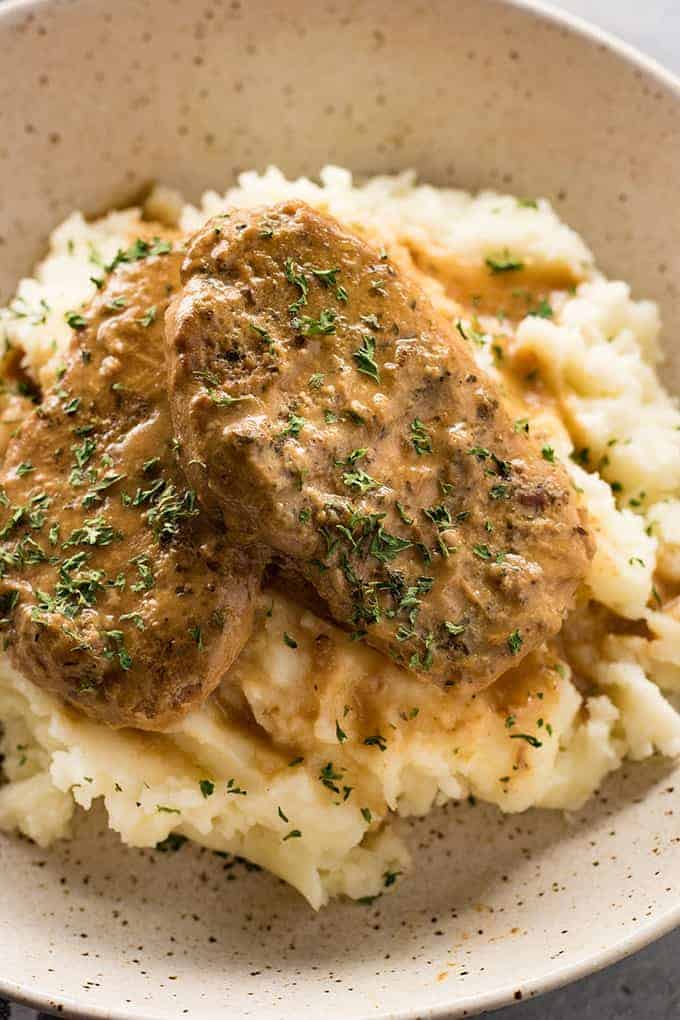 Crockpot pork chops are easy to make and smothered in gravy