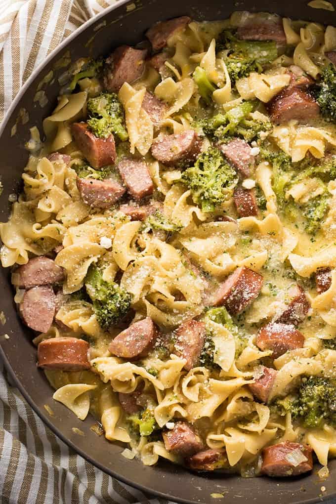 Cheesy Smoked Sausage One Pot Pasta The Salty Marshmallow