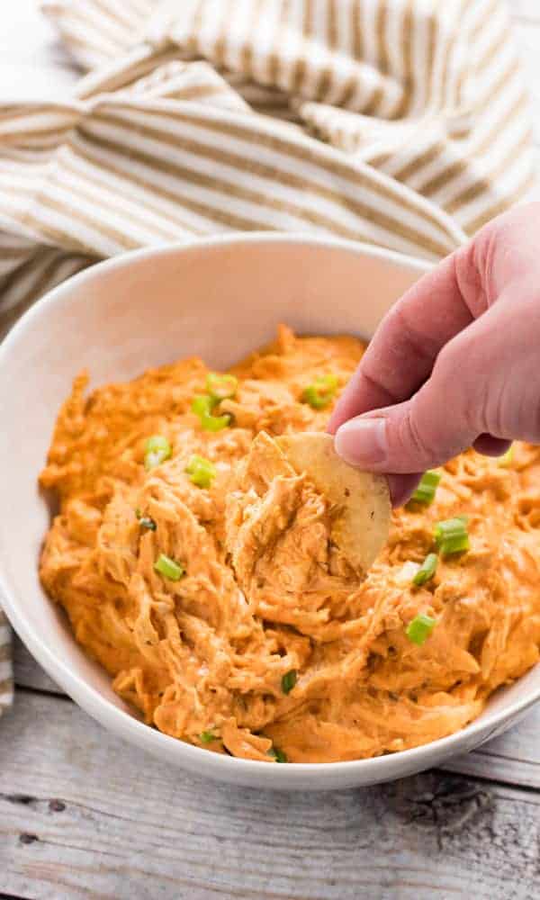 buffalo chicken dip made with Frank's red hot in the slow cooker