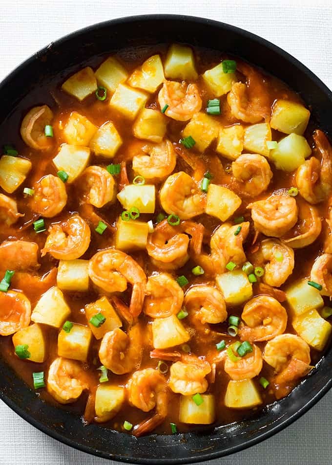 easy shrimp with pineapple and sweet chili garlic sauce