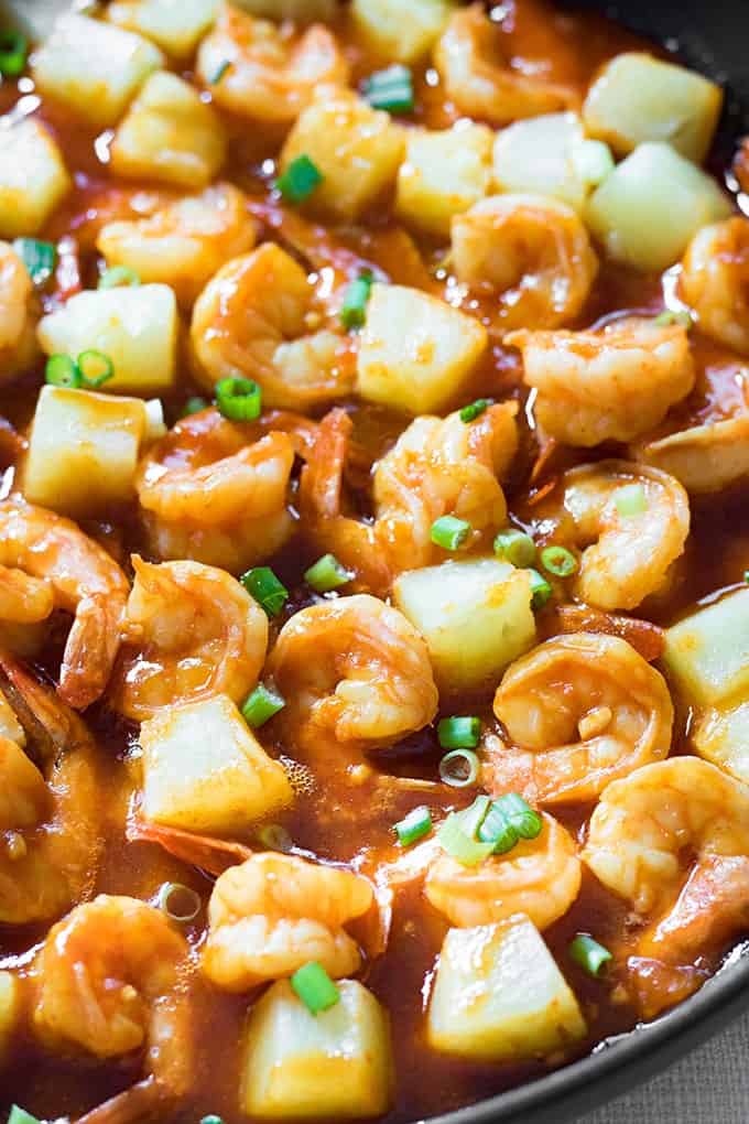 sweet chili pineapple shrimp is easy to make in one pan