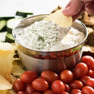 dill dip served with chips