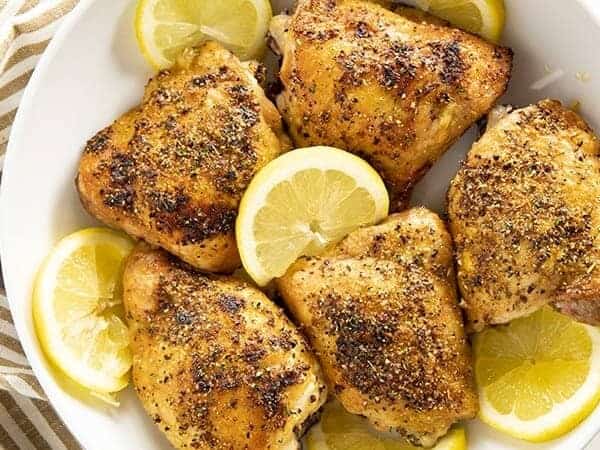 chicken thighs roasted or baked with lemon pepper seasoning