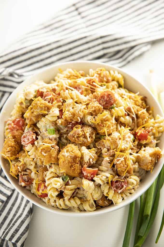 pasta salad with crispy chicken bacon and ranch