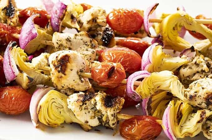 Greek Artichoke Chicken Kabobs