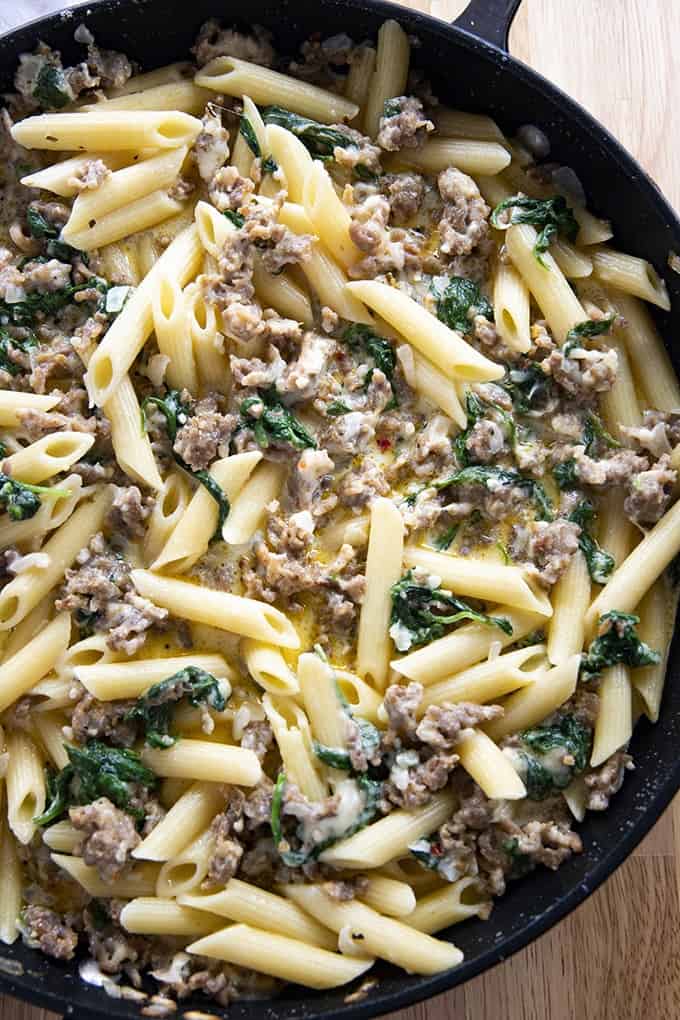 creamy italian sausage pasta with spinach