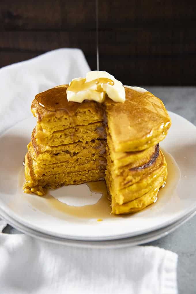 easy pumpkin pancakes with syrup and butter