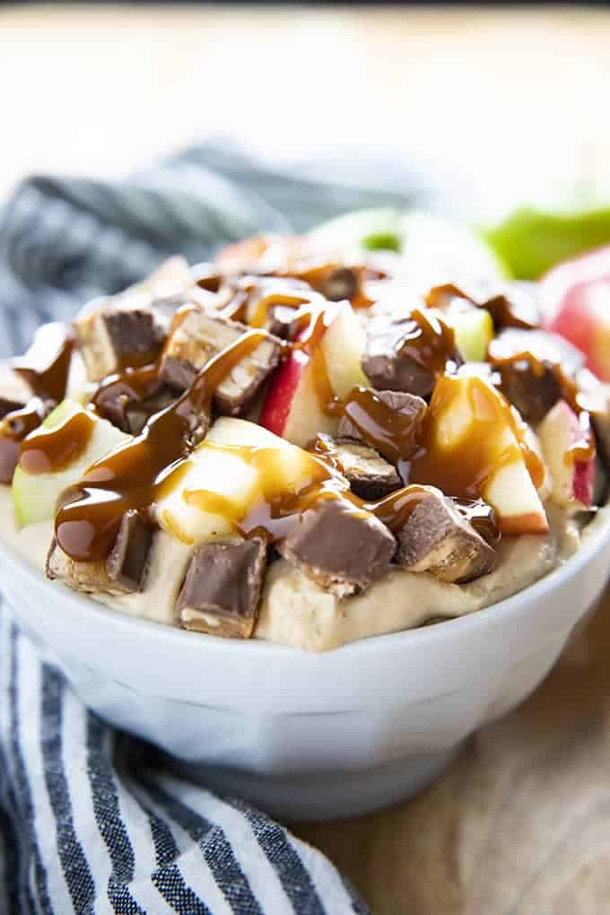 snickers dip with apples and caramel