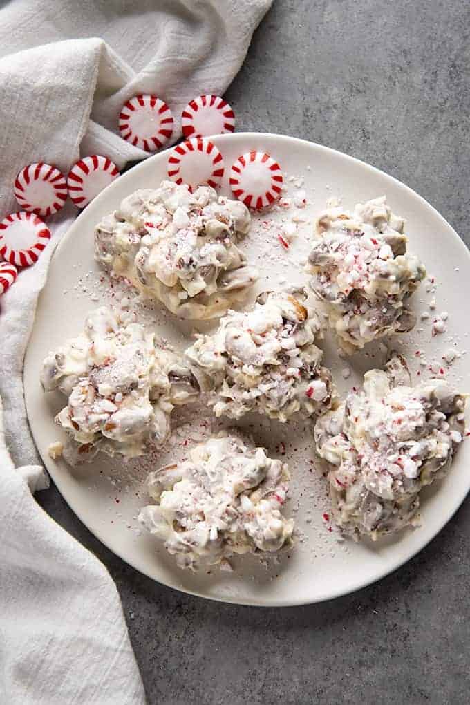 almond clusters with white chocolate and peppermint