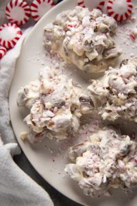 white chocolate peppermint almond clusters