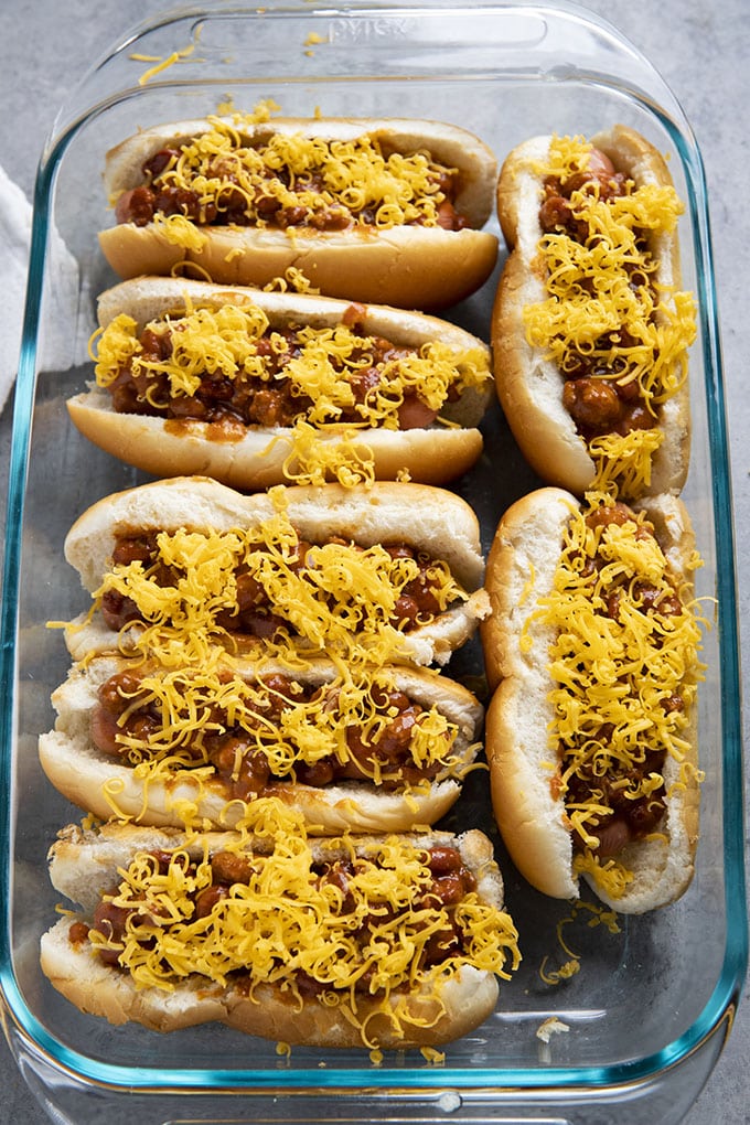 baked chili dogs with cheese