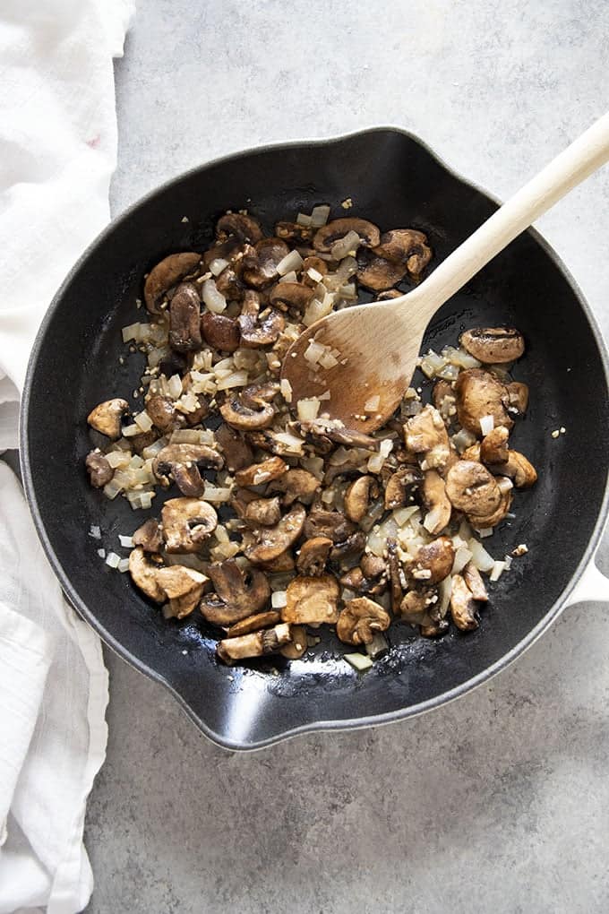 cooked onions mushrooms and garlic for ramen