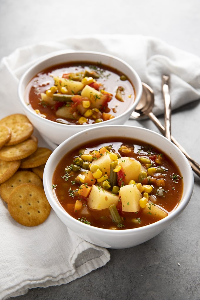 vegetable soup in bowls