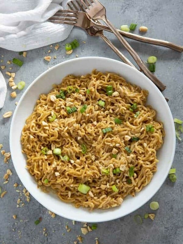 thai peanut ramen noodles in bowl