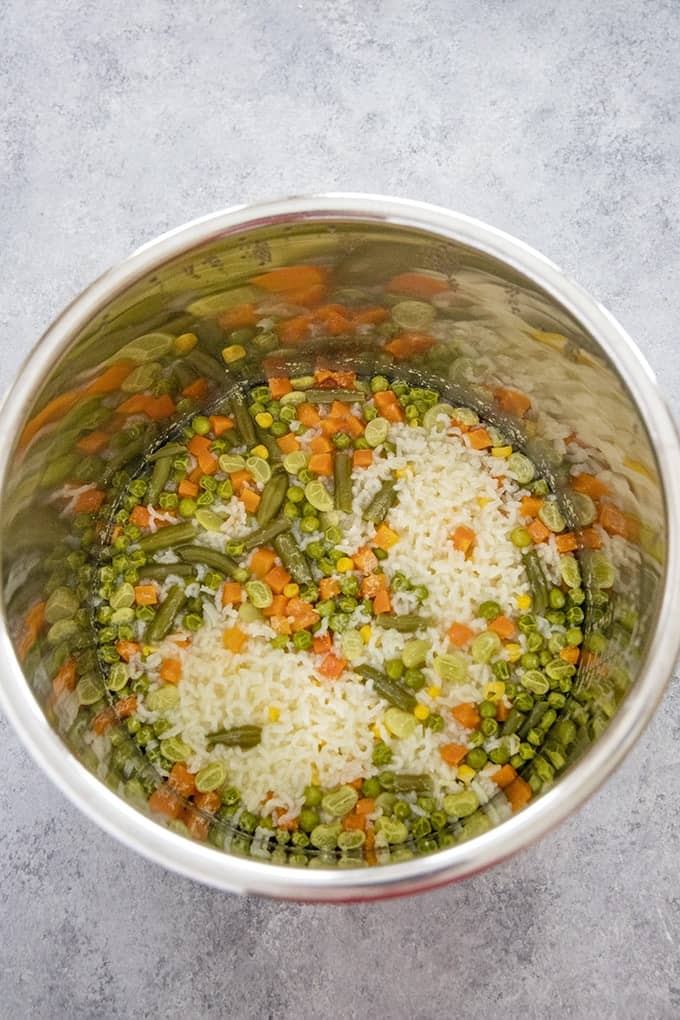 cooked rice and vegetables in the instant pot
