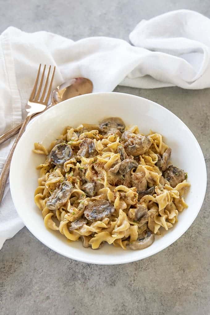 mushroom stroganoff in bowl