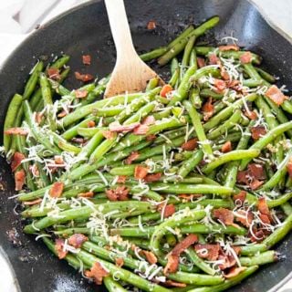 green beans with a spoon