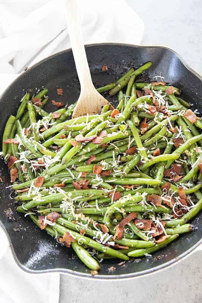 green beans with a spoon