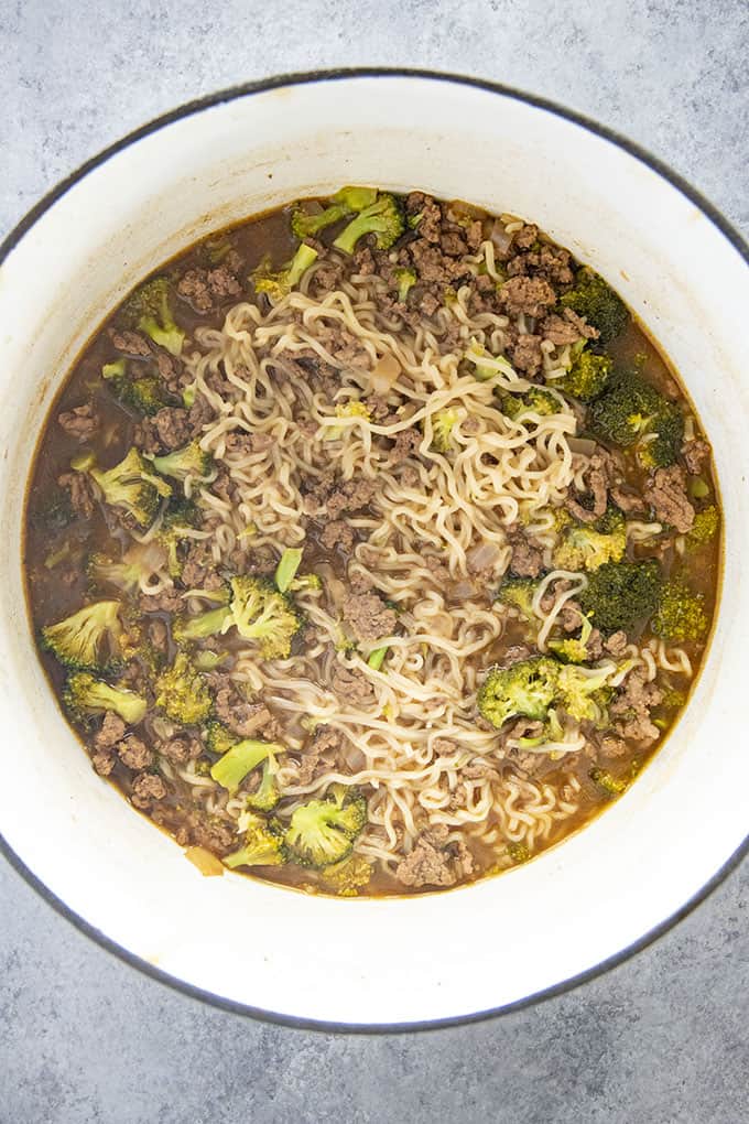 ramen noodle soup in a pot