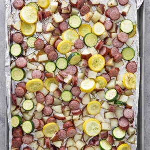 sausage potatoes and squash sheet pan