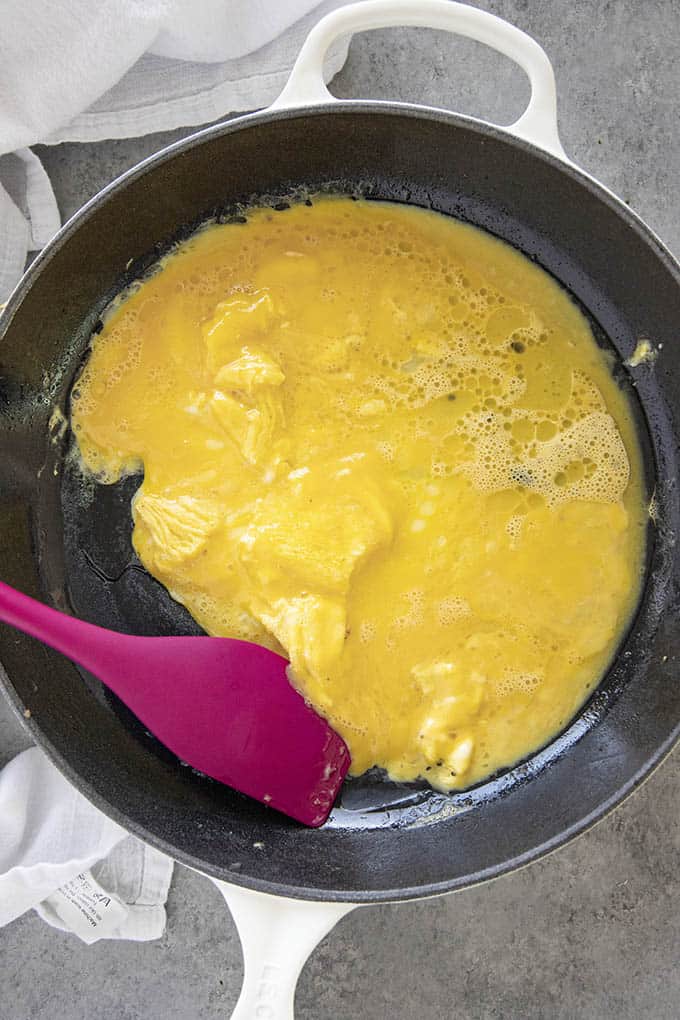 eggs for fried rice in skillet