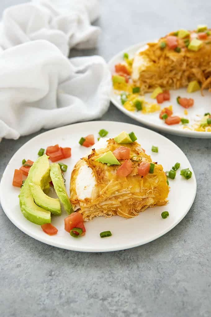slice of enchilada pie on a plate