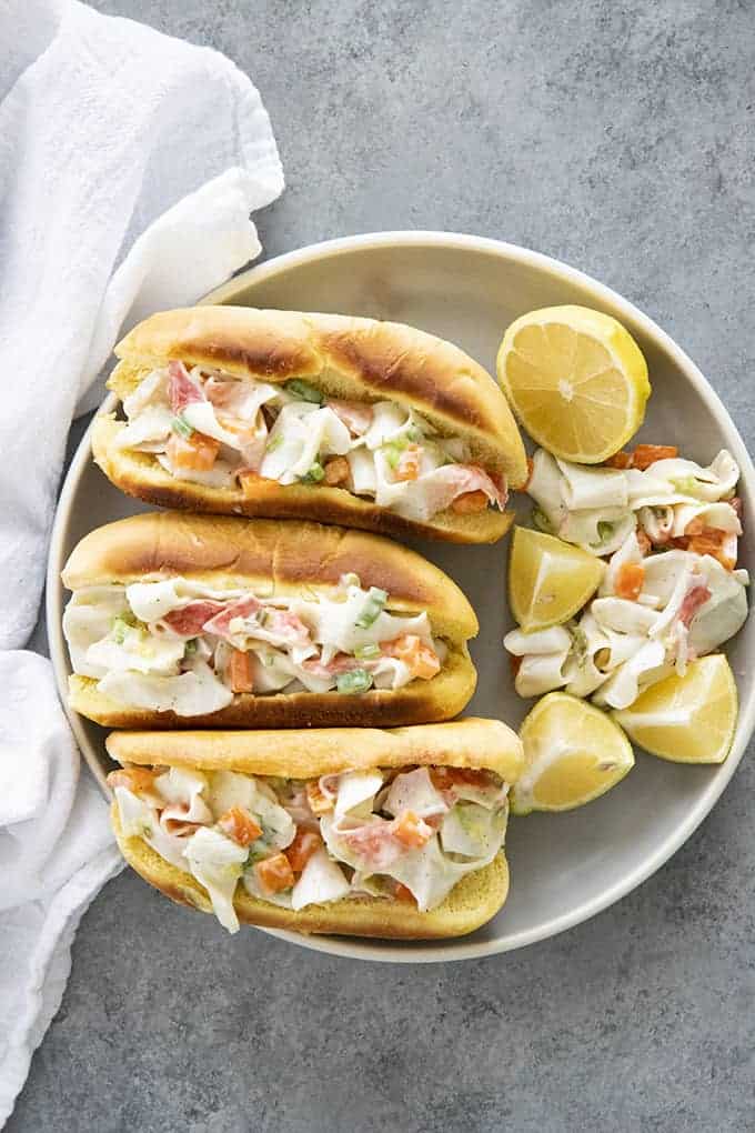 crab salad sandwiches on a plate