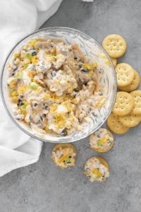 fiesta ranch dip in a bowl with crackers