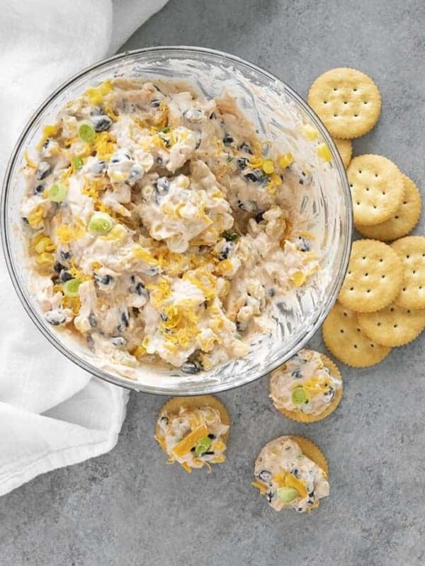 fiesta ranch dip in a bowl with crackers