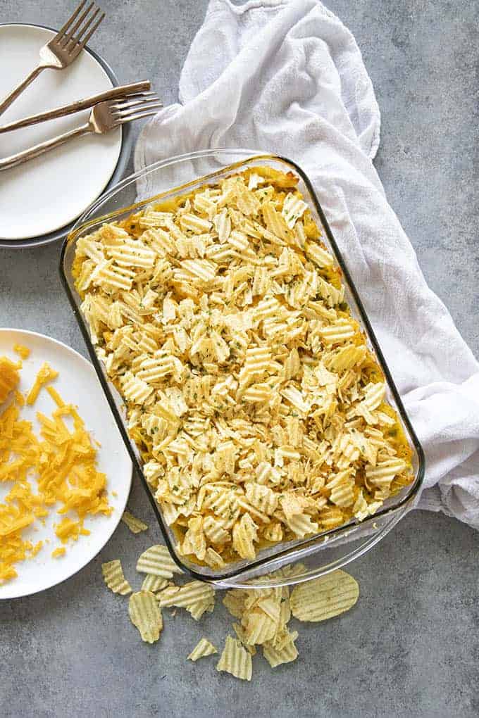 tuna casserole in a pan