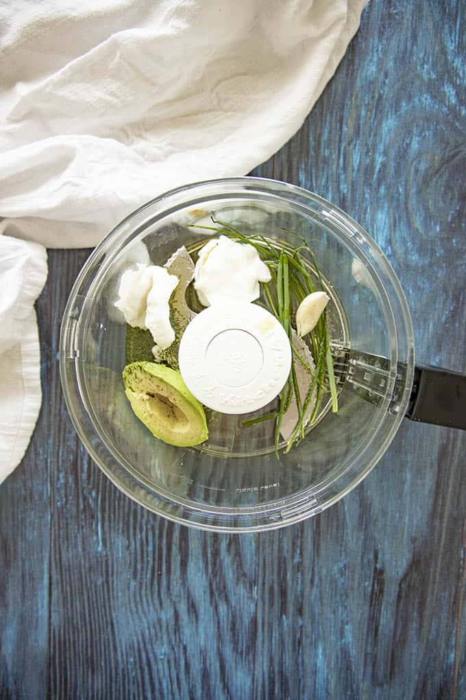 ingredients for avocado dressing in food processor