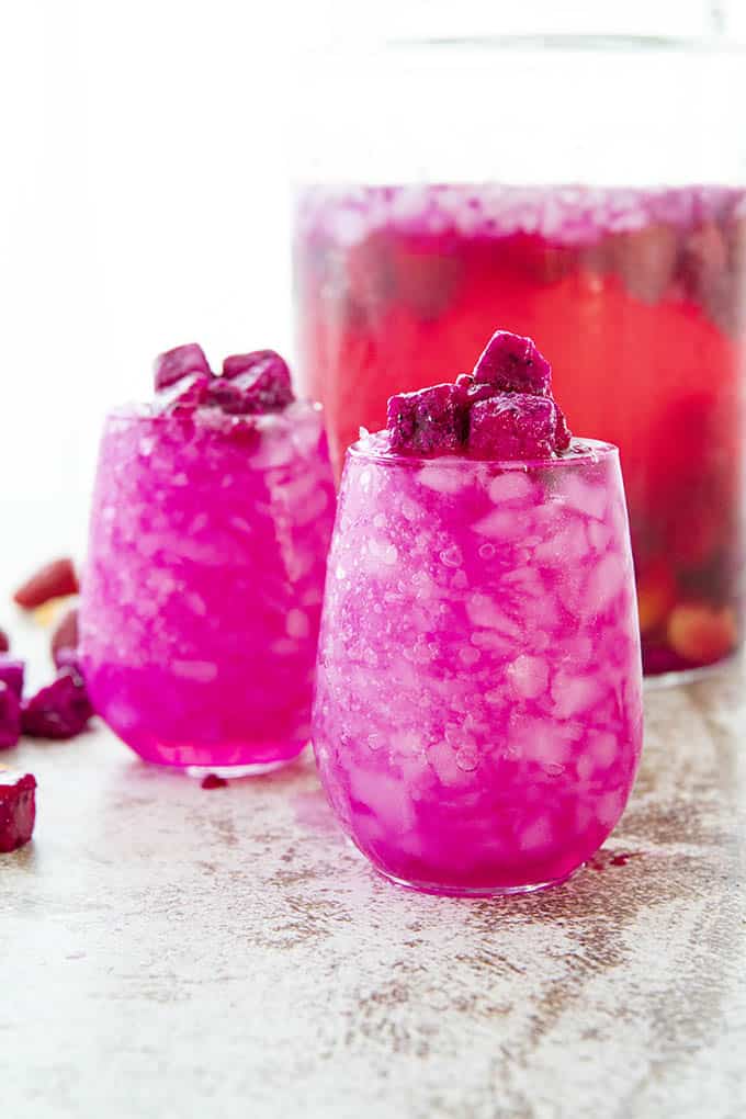 dragon fruit sangria in a glass