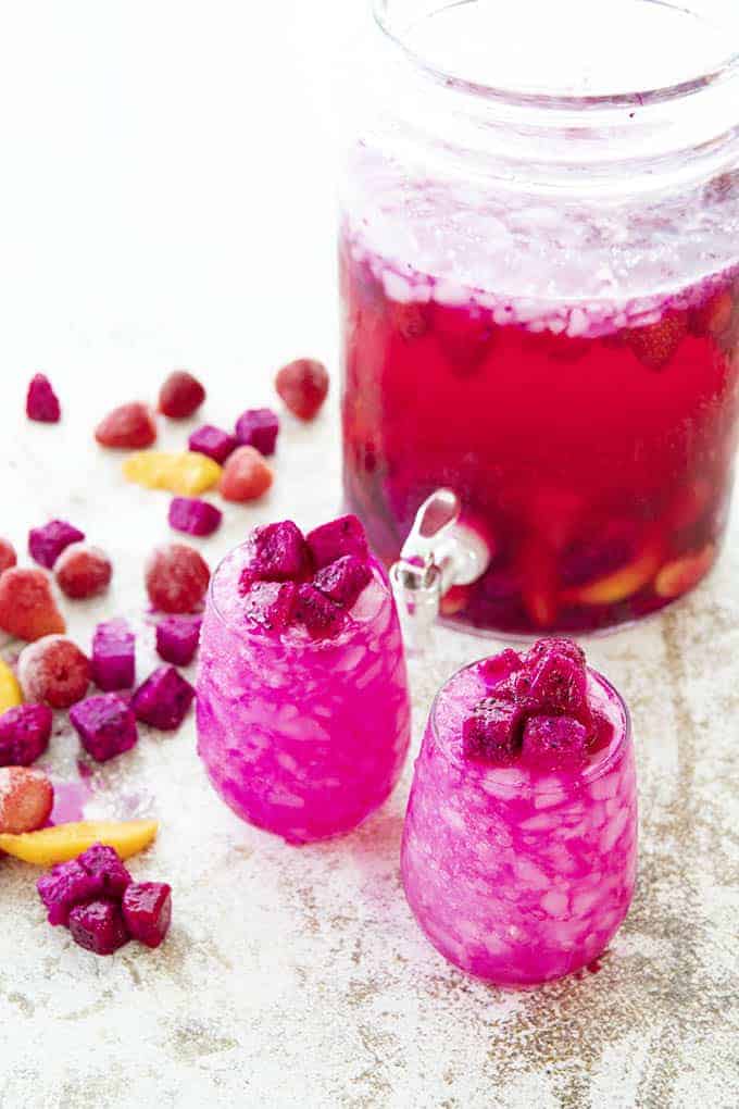 two glasses of dragon fruit sangria