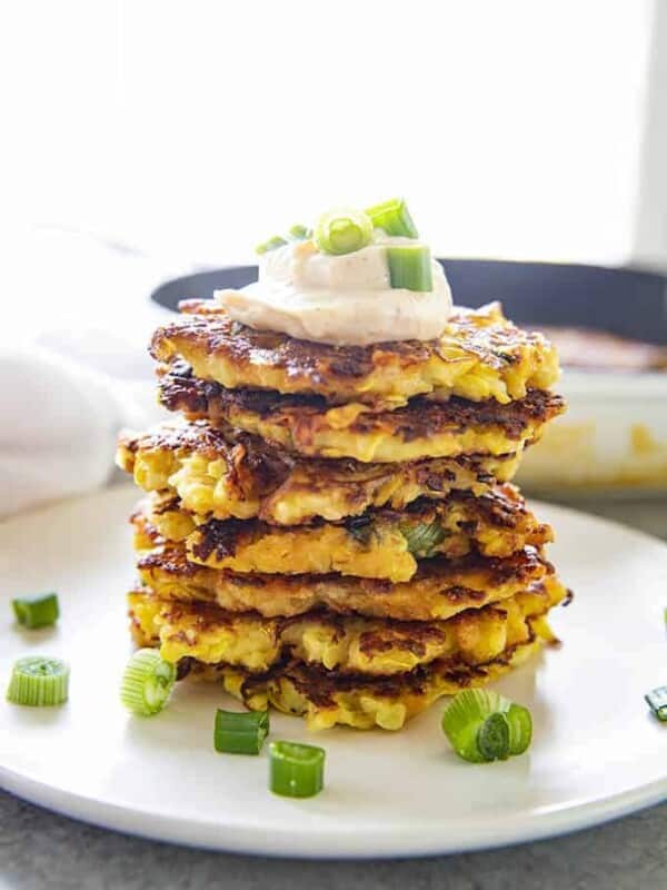 squash patties stacked on plate